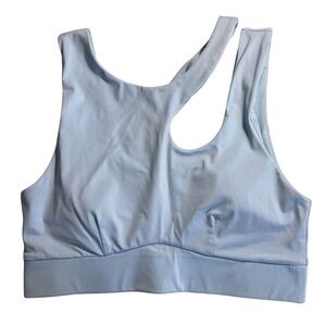 Fabletics Callie Asymmetrical Medium support Sports Bra, Light Blue, Medium